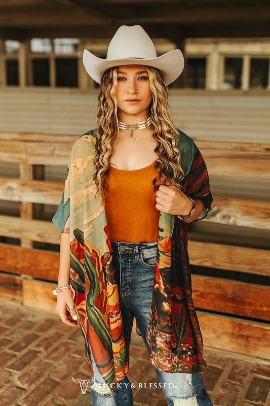 Western Cowboy Desert Printed Kimono