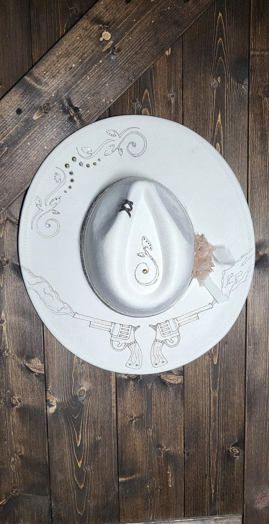 Fedora-Style Cowboy Hat Hand Burned With Guns