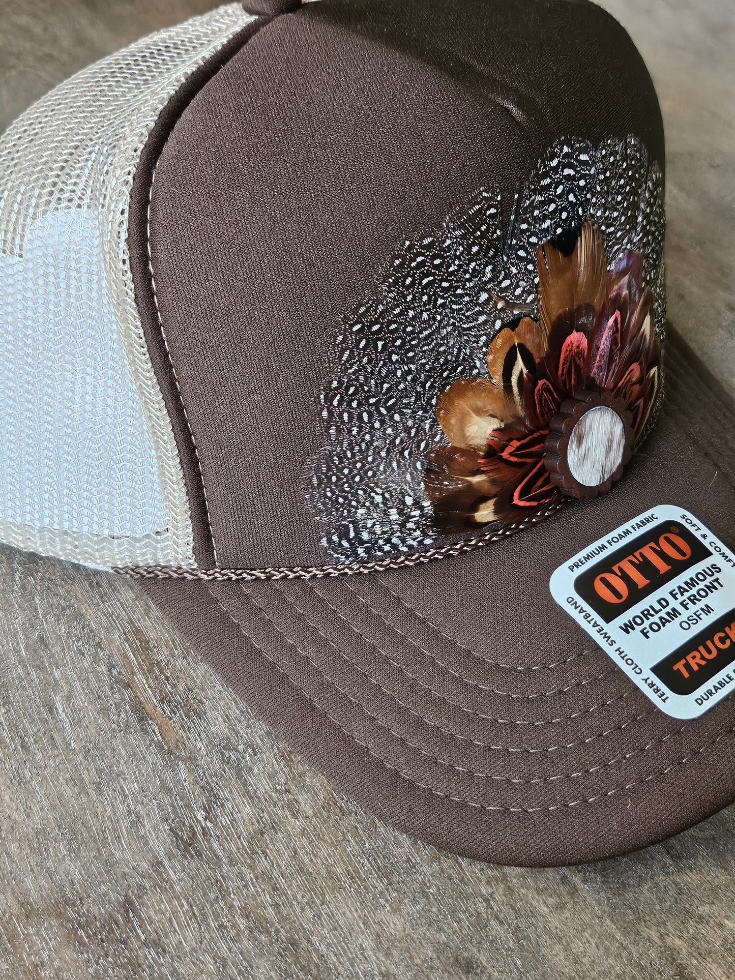 Custom brown and tan trucker hat
