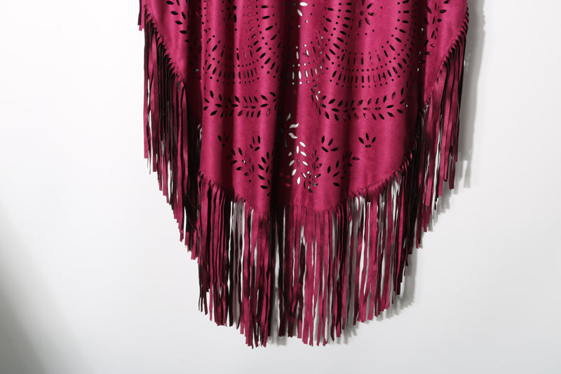 Western fringe cutout poncho shawl