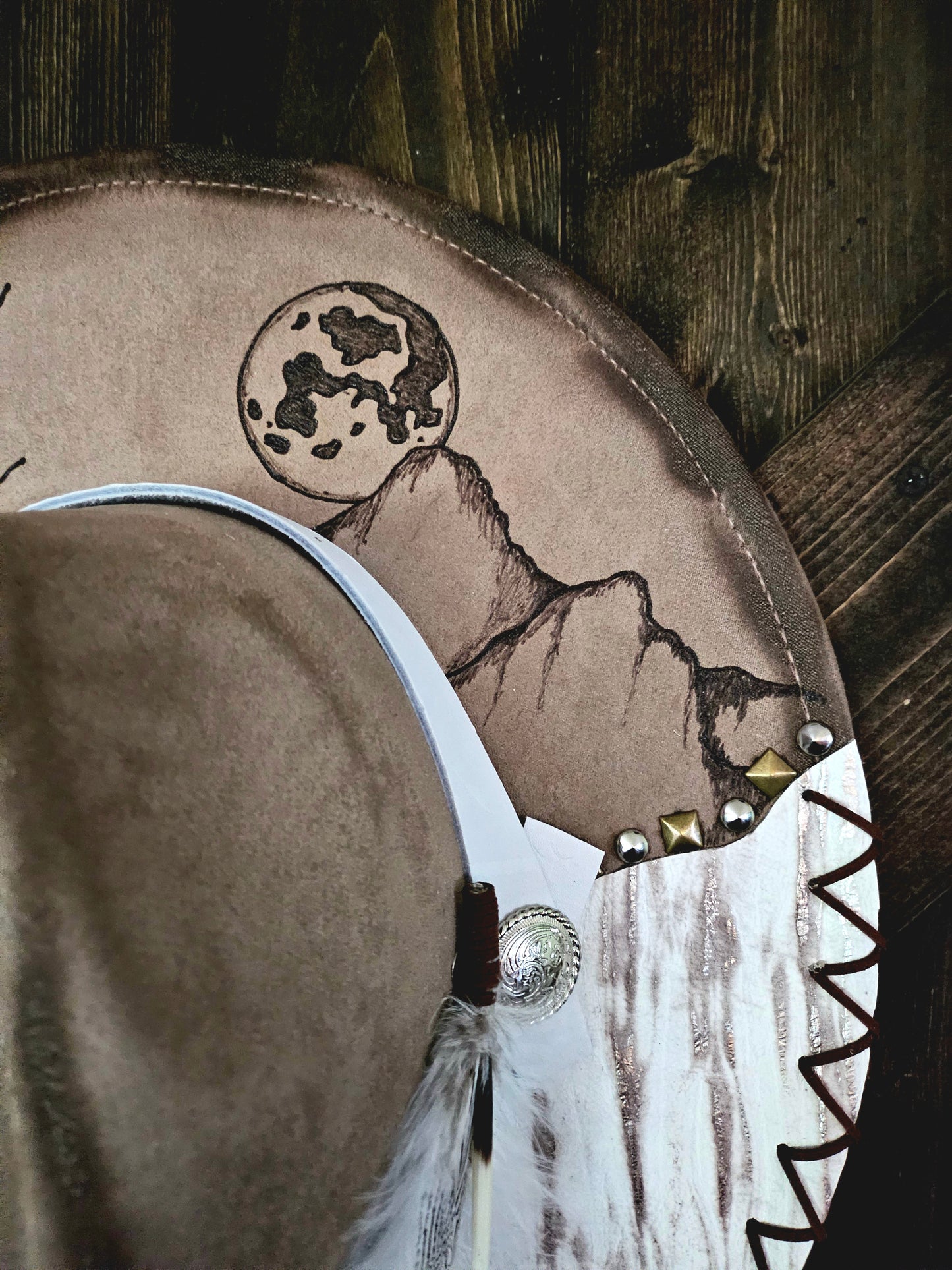 Fedora-Style Cowboy Hat Hand Burned With Genuine Leather