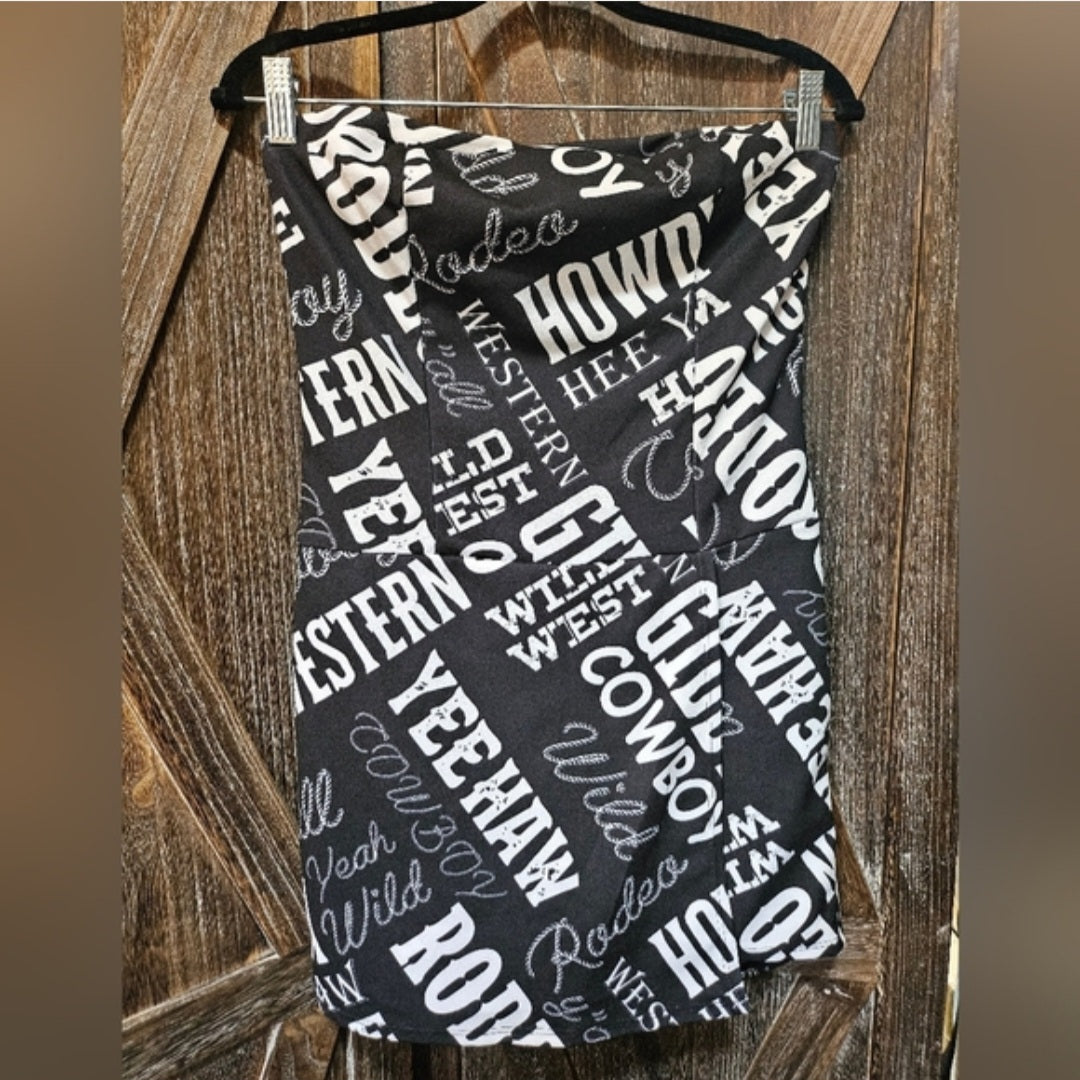 Black Rodeo Printed Strapless Skort Romper