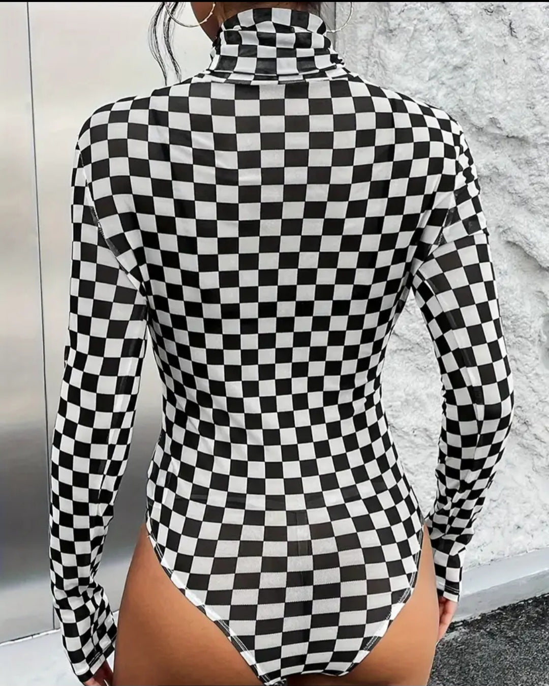 Mesh checkered bodysuit