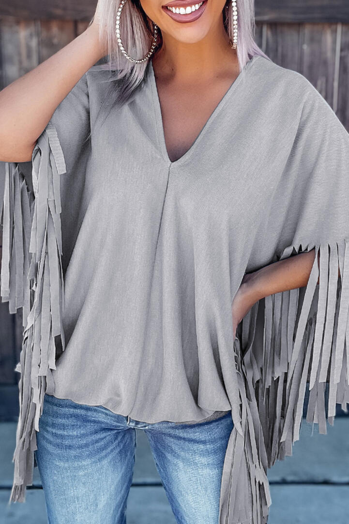 Grey Fringe Women's Top