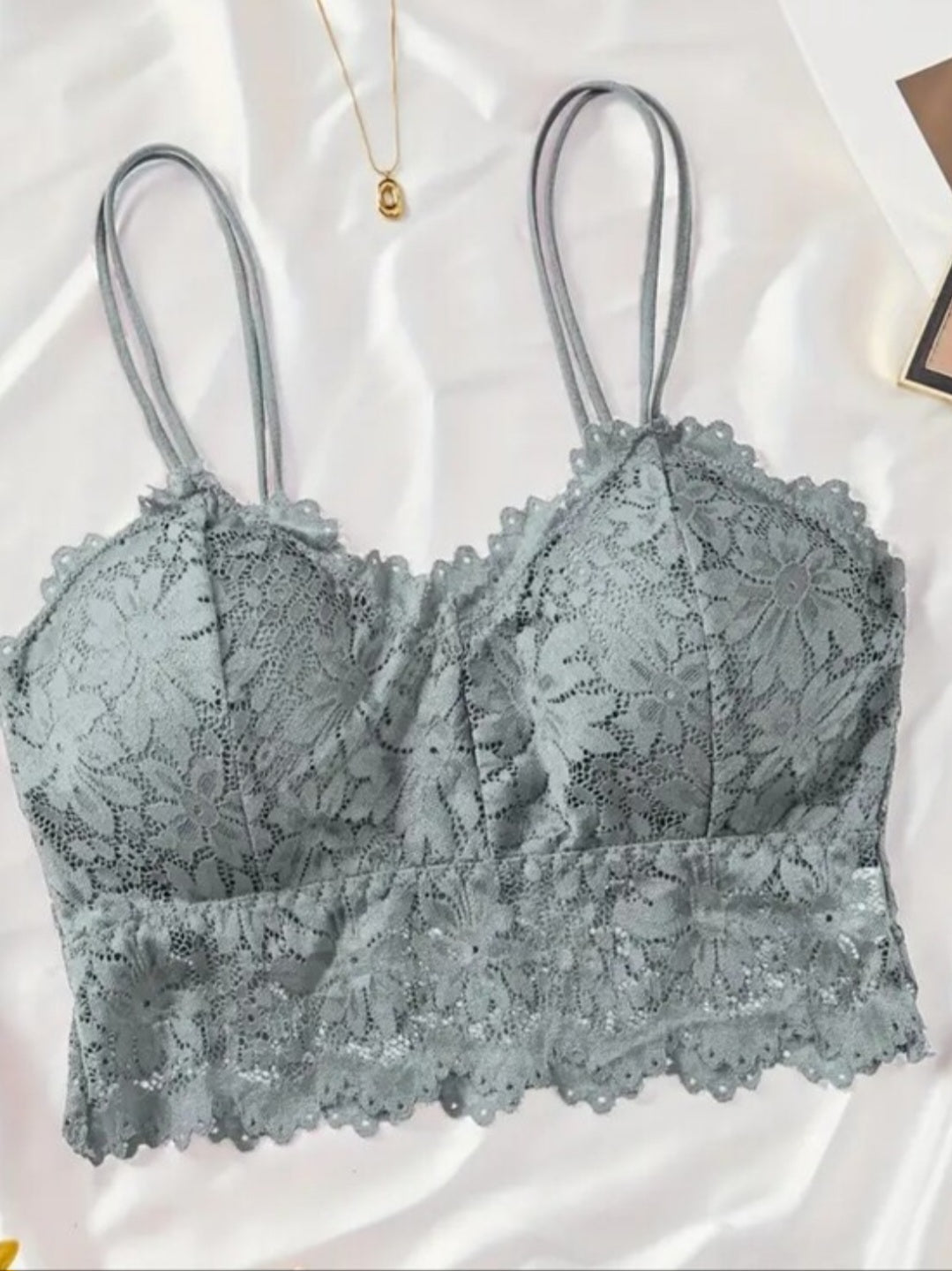Grey Lace Bralette With Padding