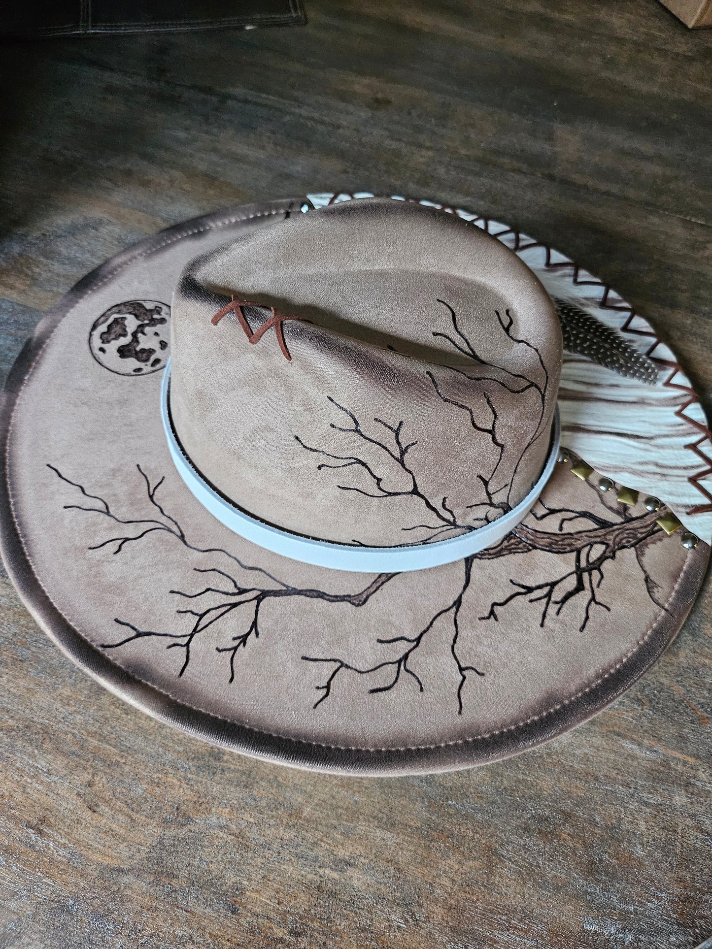 Fedora-Style Cowboy Hat Hand Burned With Genuine Leather