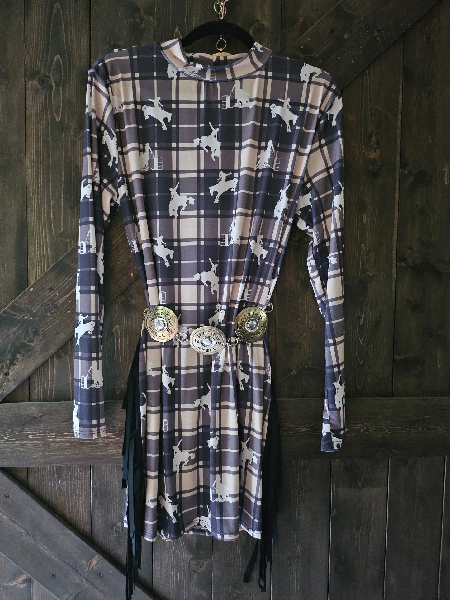 Plaid Cowgirl Long Sleeve fringe dress