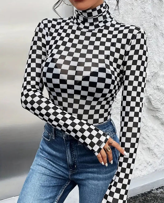 Mesh checkered bodysuit