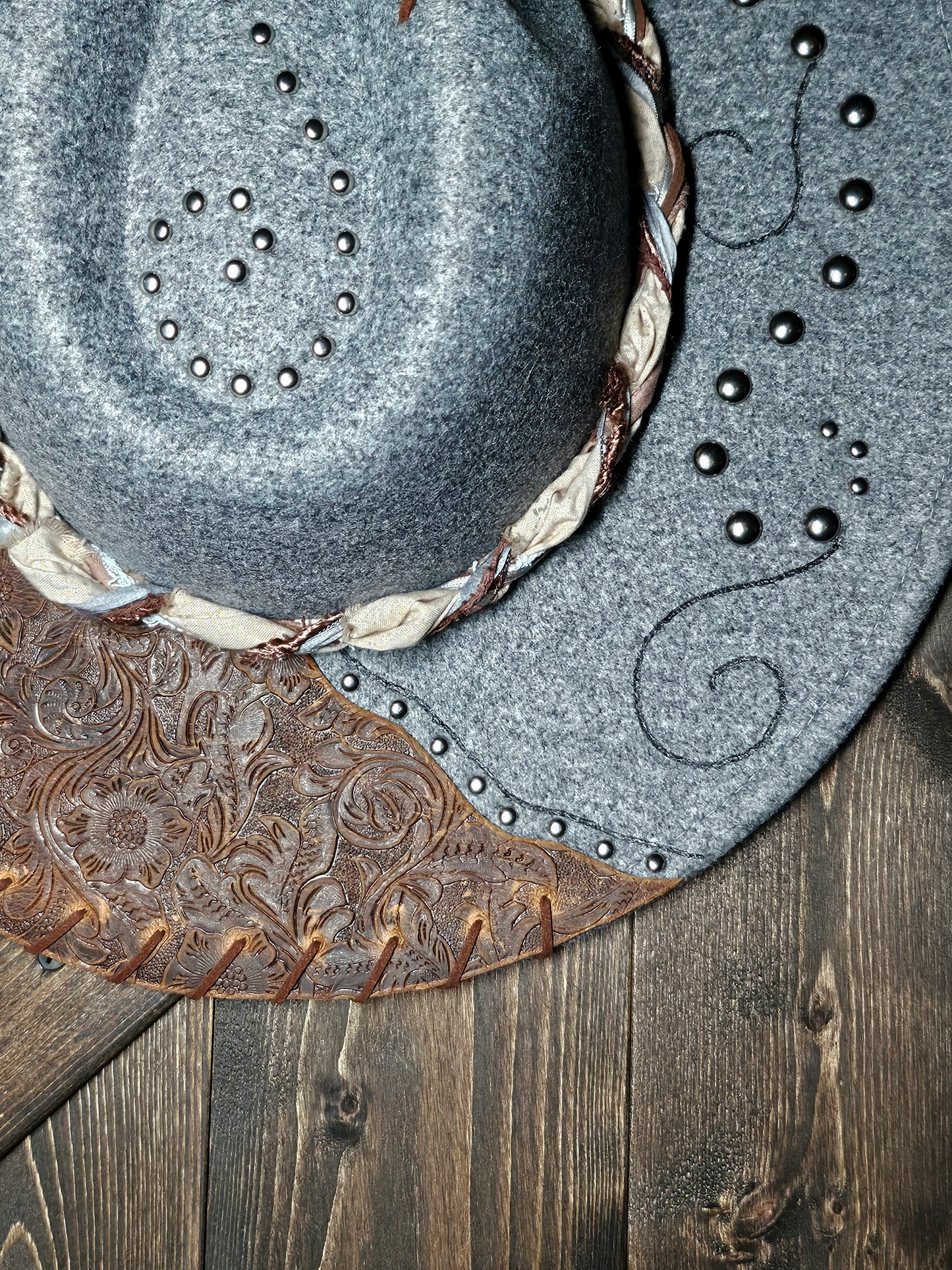 Fedora-Style Cowboy Hat Hand Burned With Embossed Leather