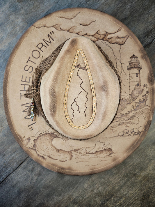 Fedora-Style Cowboy Hat Hand Burned With "I am the storm"