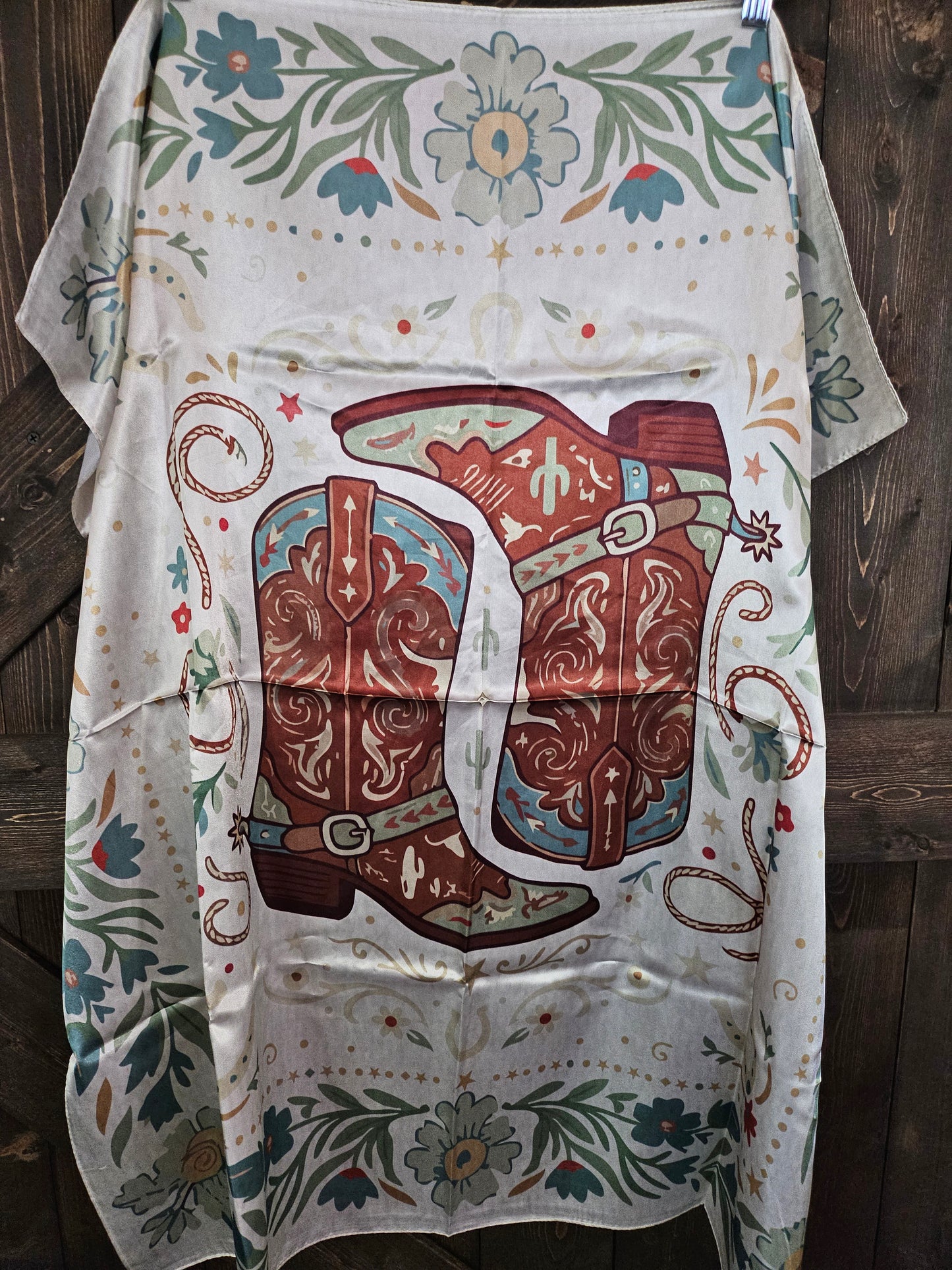 Ivory Sage Cowgirl Boots Printed Wild Rag Scarf