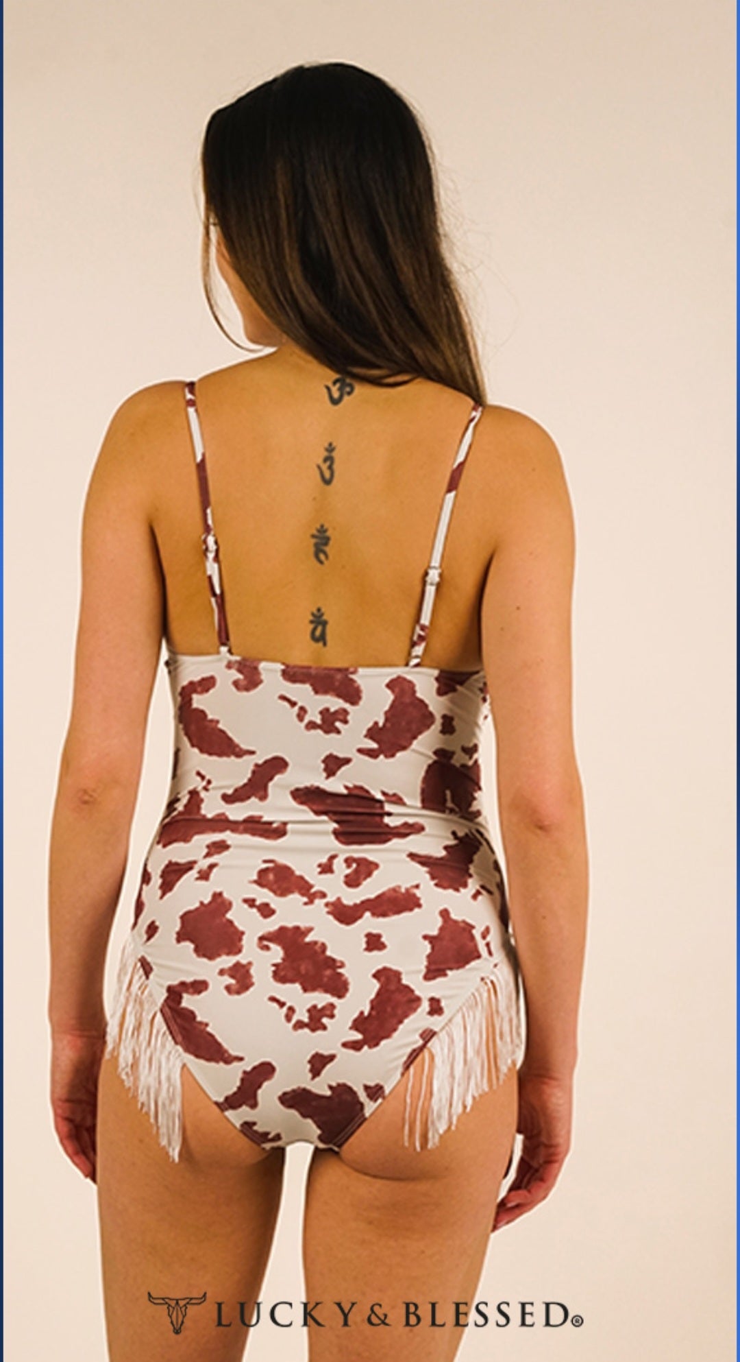 Cow print One Piece Swimsuit W Fringe