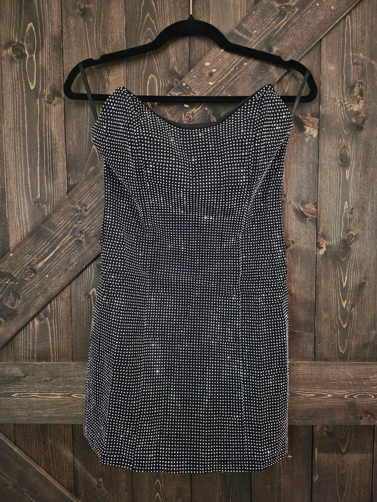 Black Rhinestone Strapless Dress