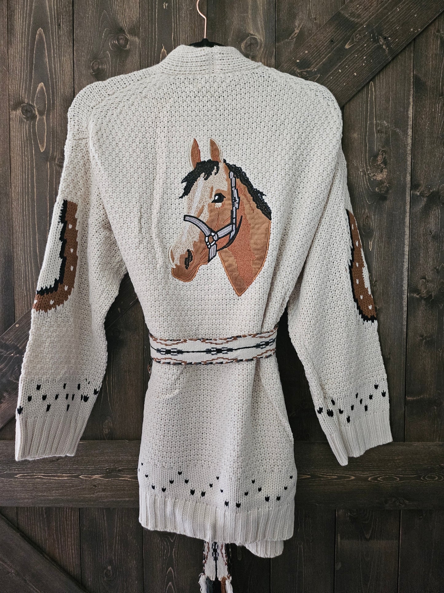 Western Horse Belted Cardigan Sweater
