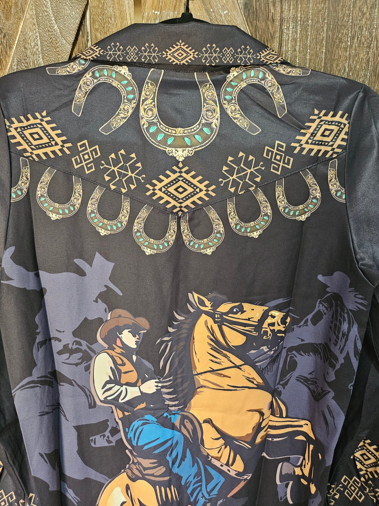 Black Riding Cowboy Aztec Button Down Maxi Shirt Dress