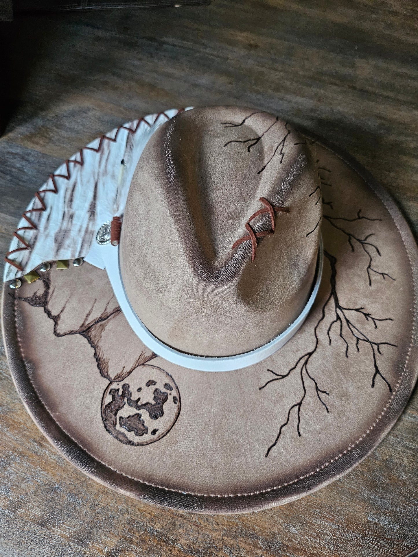 Fedora-Style Cowboy Hat Hand Burned With Genuine Leather