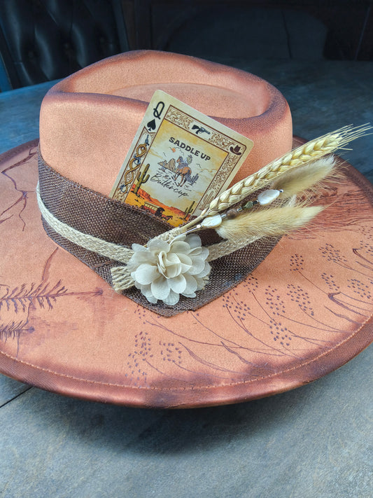 Fedora-Style Cowboy Hat WithHand Burned Horse Scene