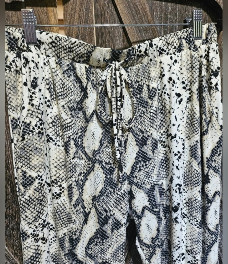 Ivory Snake Print Joggers With Pockets