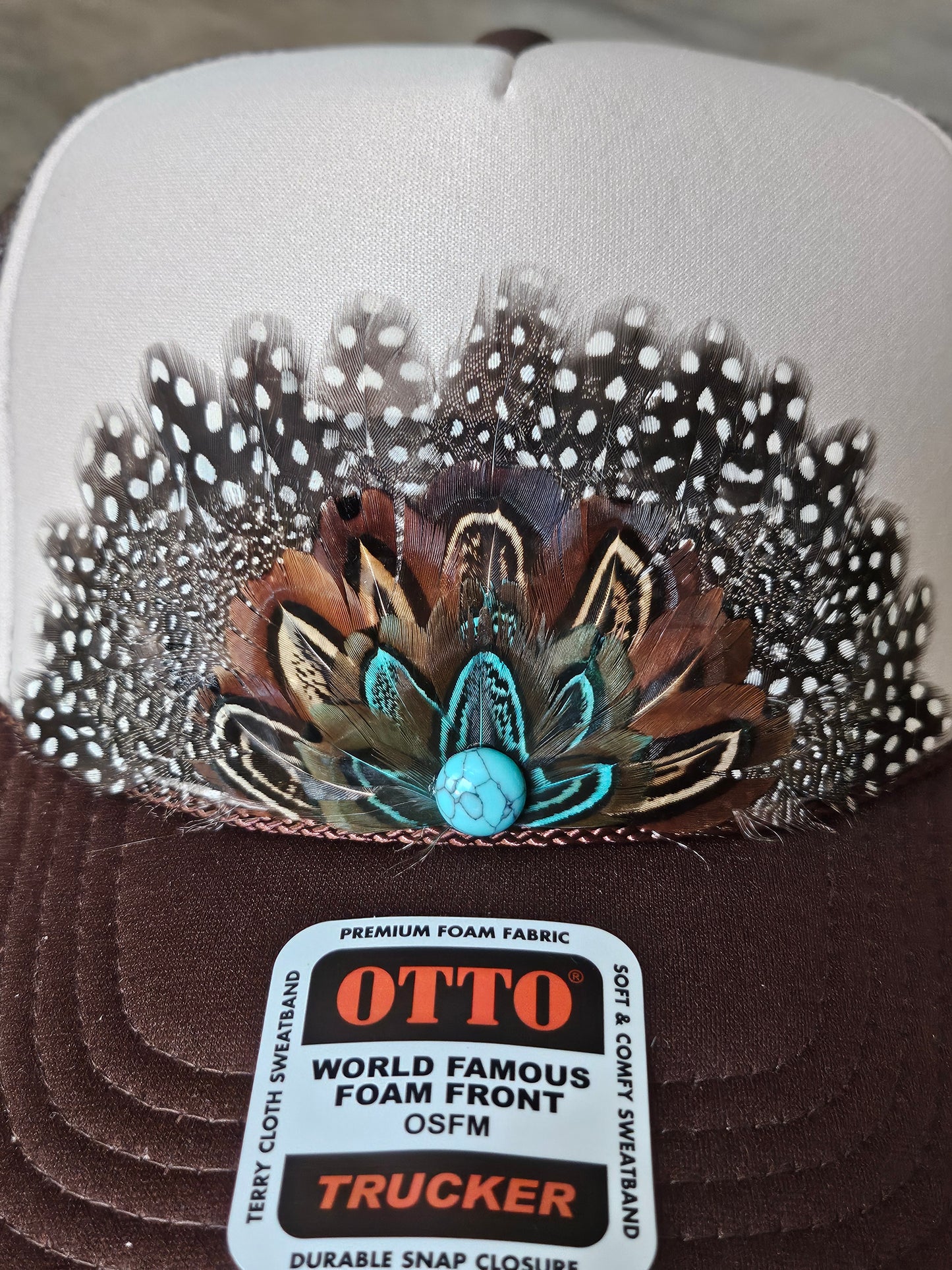 Custom brown and tan trucker hat