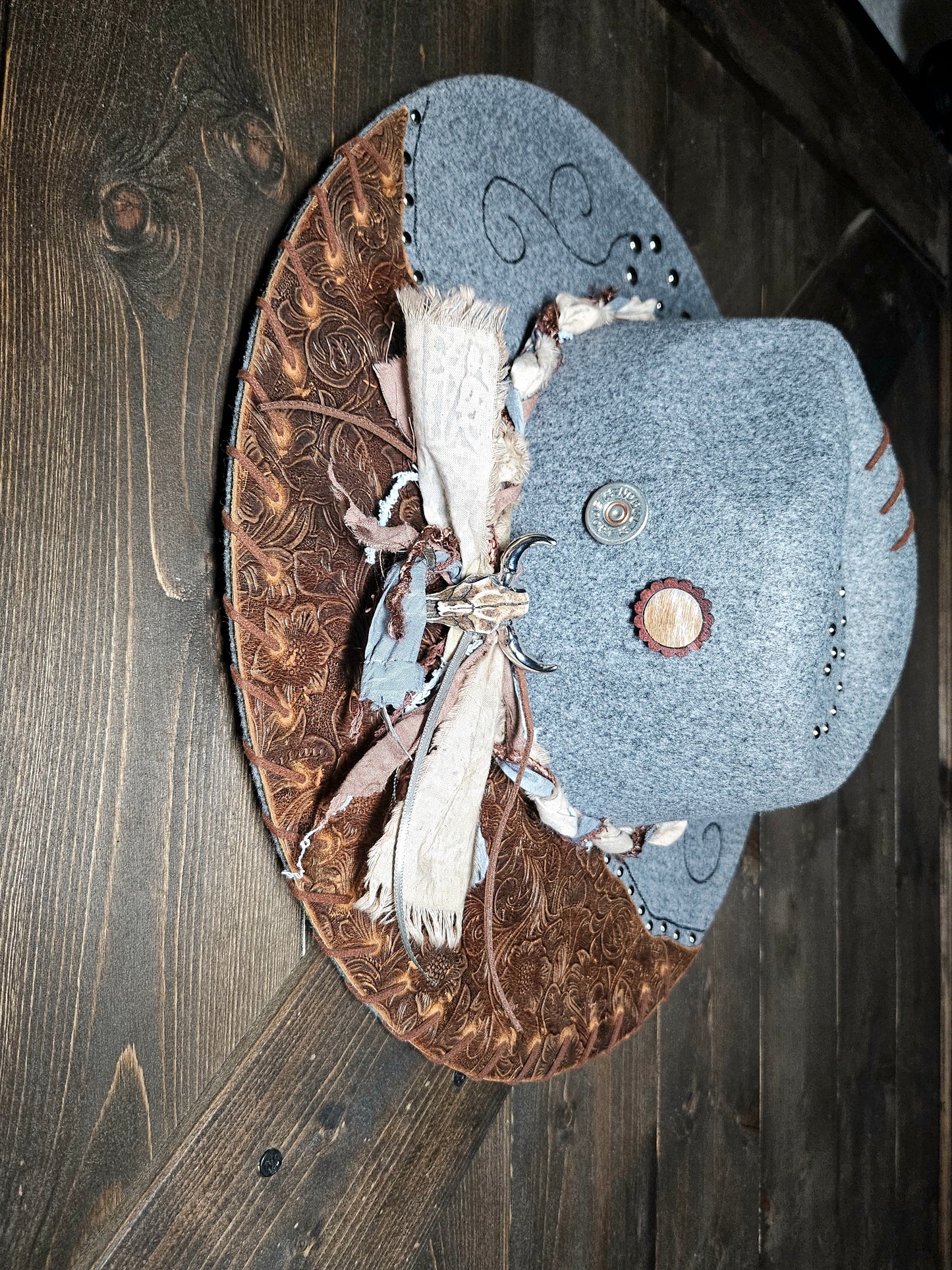 Fedora-Style Cowboy Hat Hand Burned With Embossed Leather
