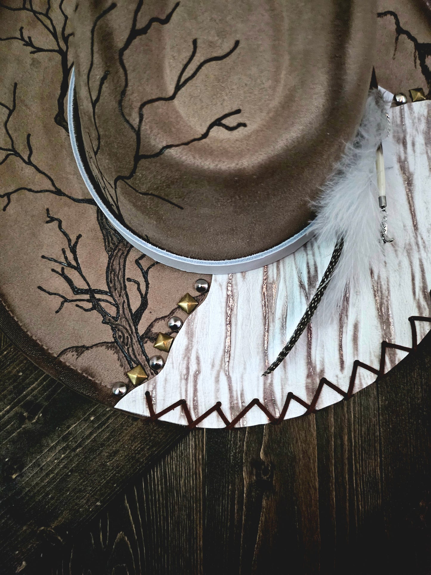 Fedora-Style Cowboy Hat Hand Burned With Genuine Leather