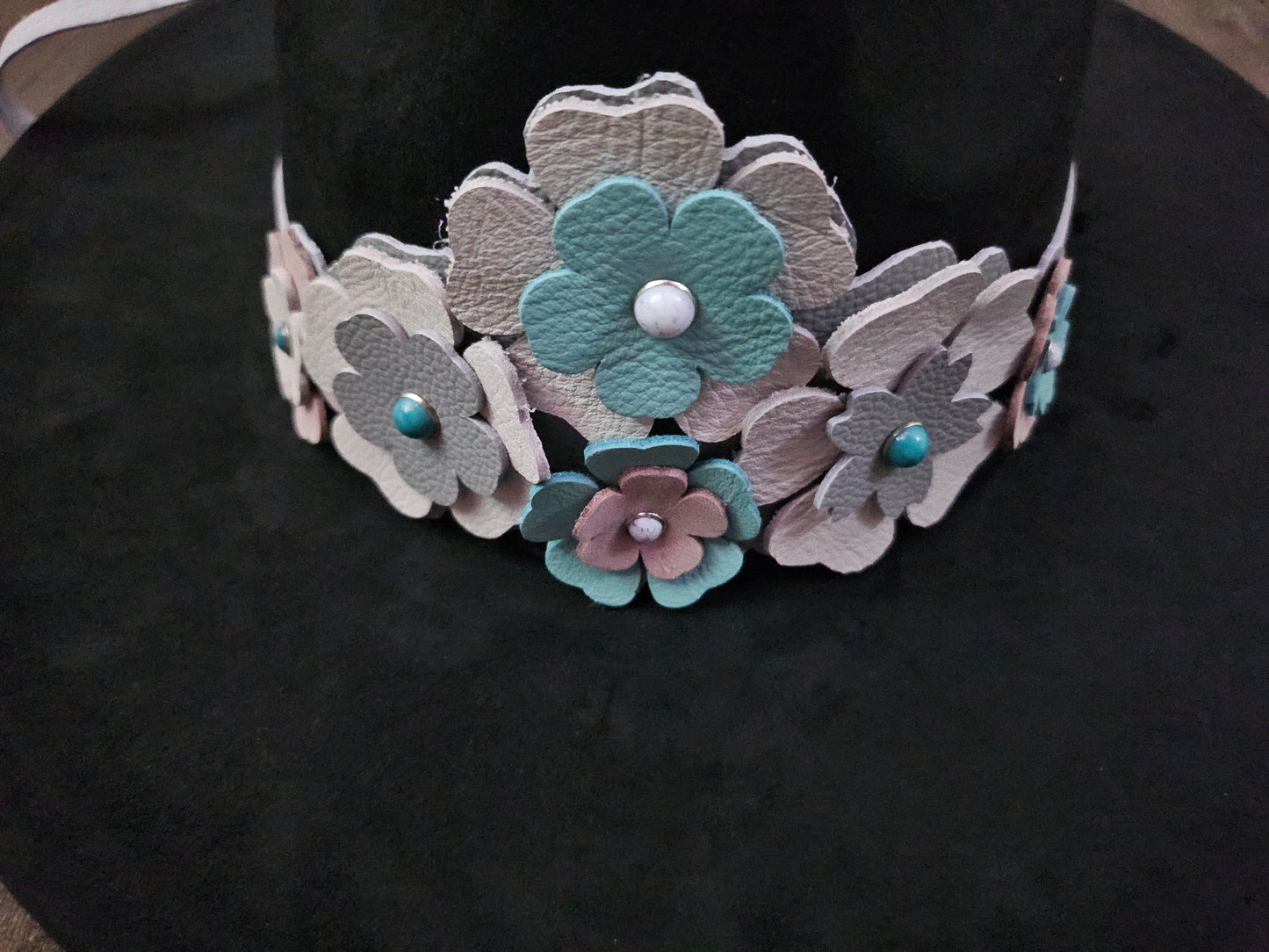 Leather hatband.