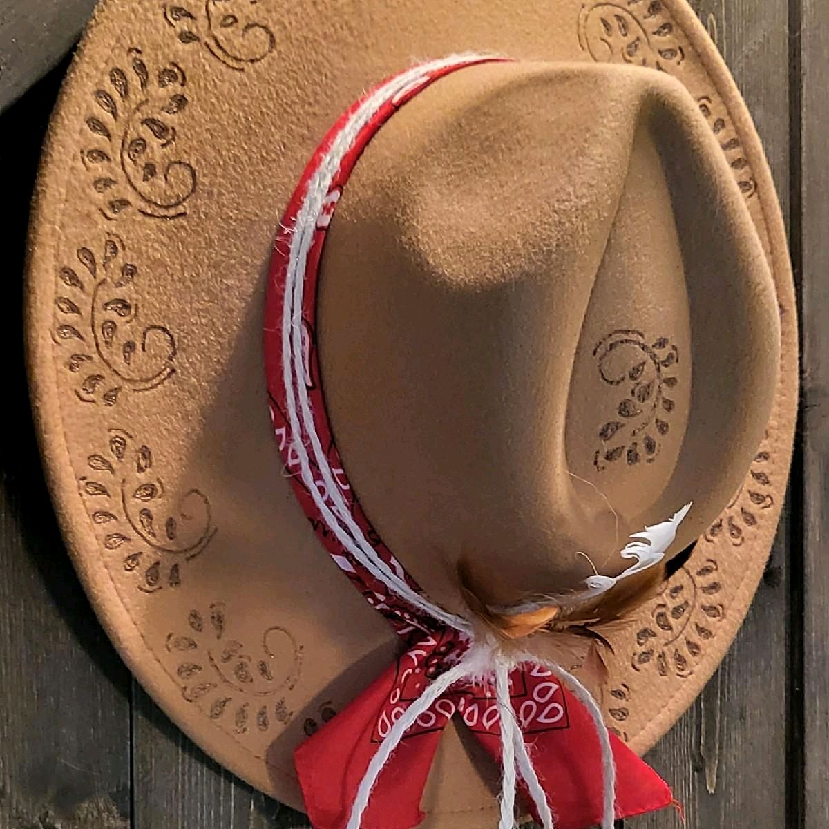 Fedora-Style Cowboy Hat Hand Burned