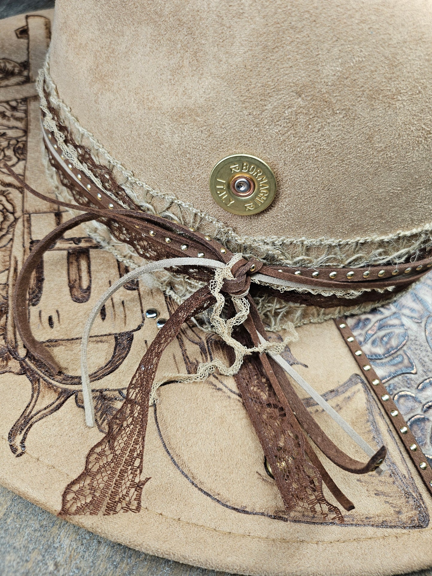 Fedora-Style Cowboy Hat Hand Burned With Guns And Roses