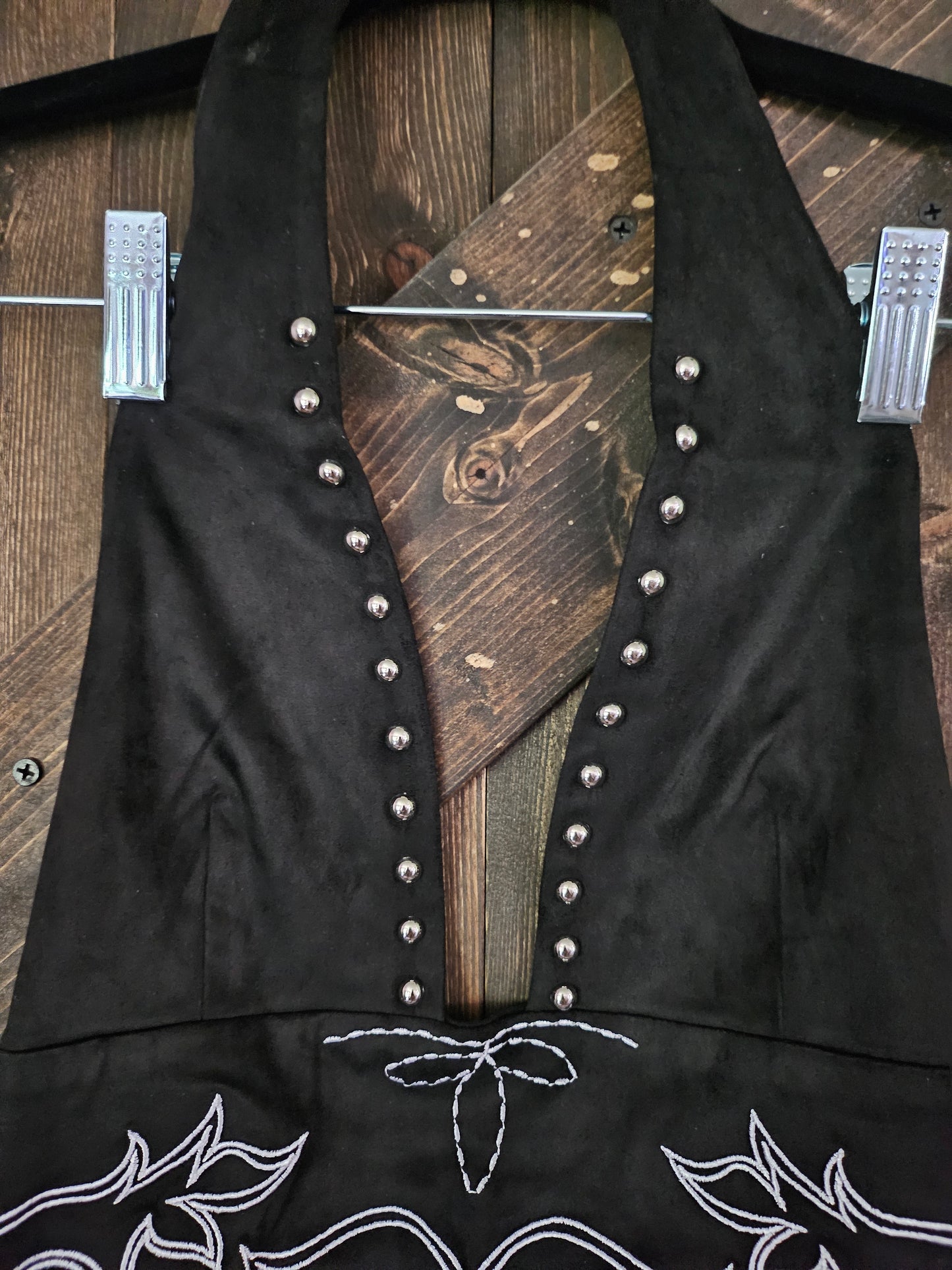 Black Embroidered Boot-stitch Halter Top