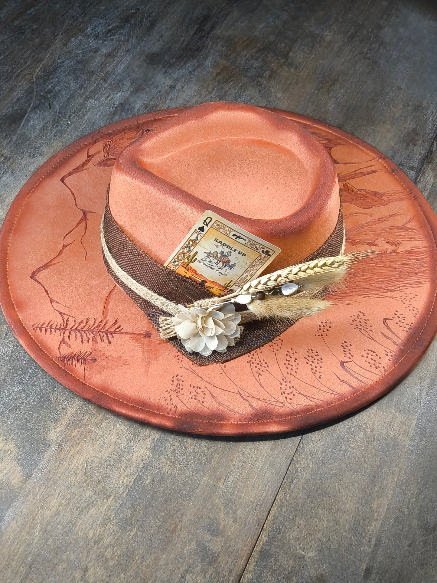 Fedora-Style Cowboy Hat WithHand Burned Horse Scene