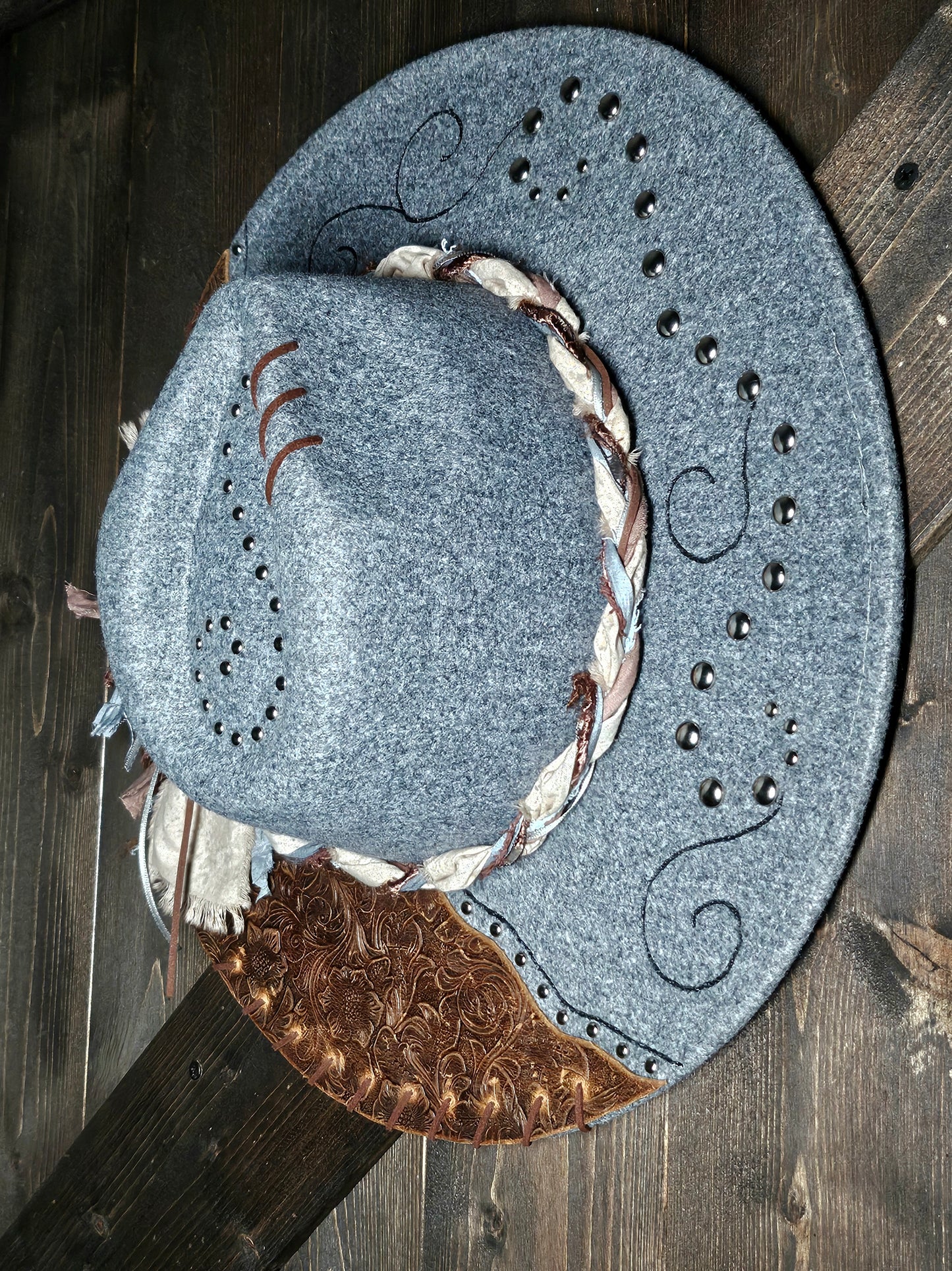 Fedora-Style Cowboy Hat Hand Burned With Embossed Leather