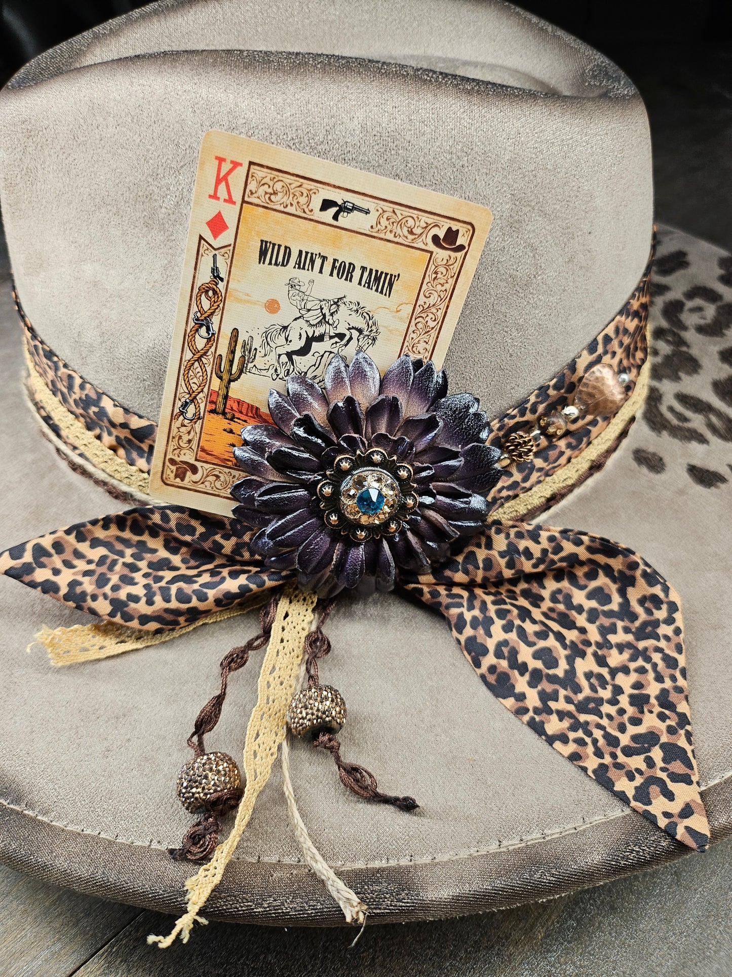 Fedora-Style Cowboy Hat Hand Burned With Leopard