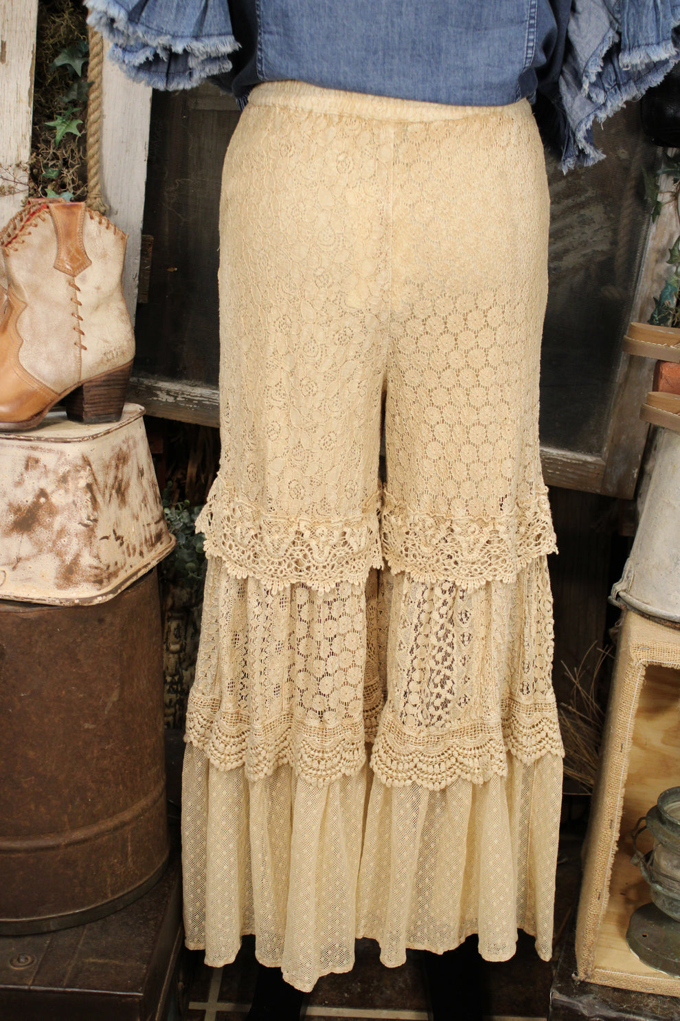 Desert Dream Cloud Wide Leg Bohemian Lace Trimed Pants