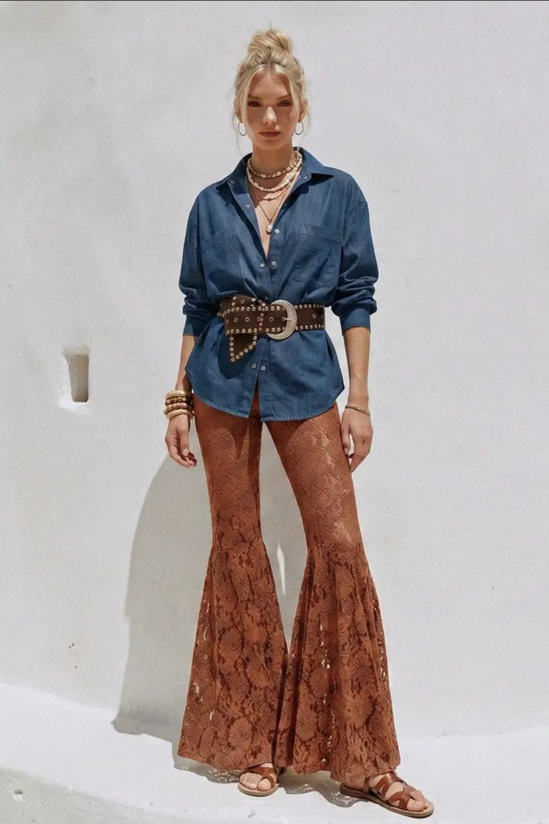 Boho Lace Bell Pants With Lining