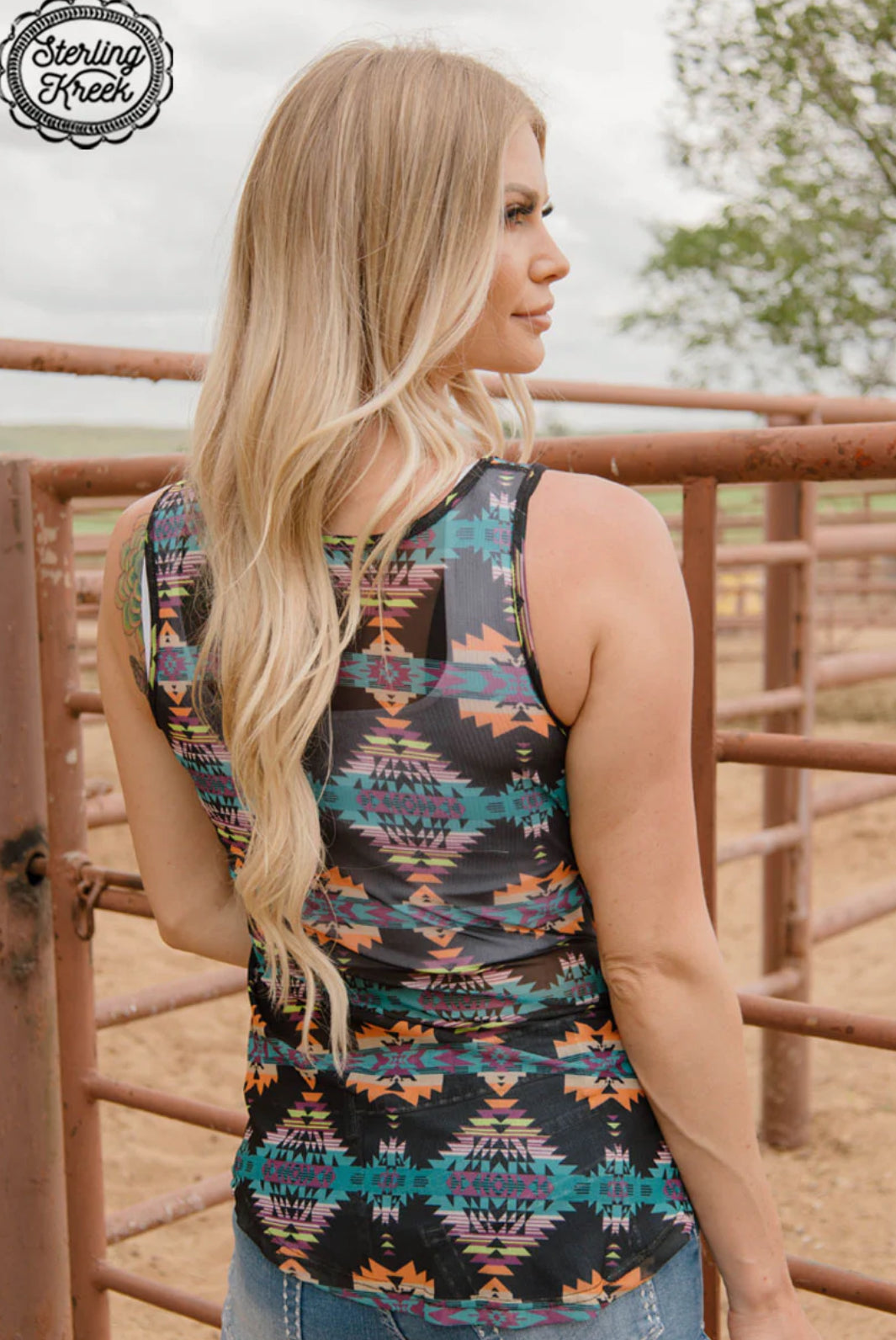 Women's Mesh Multicolor Aztec Tank Top