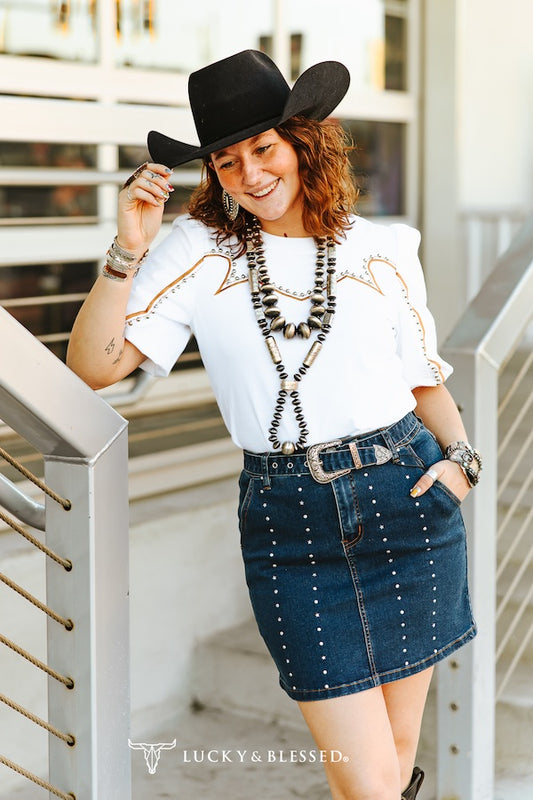 Ivory/White Camel Contrast Studded Puff Sleeve Blouse