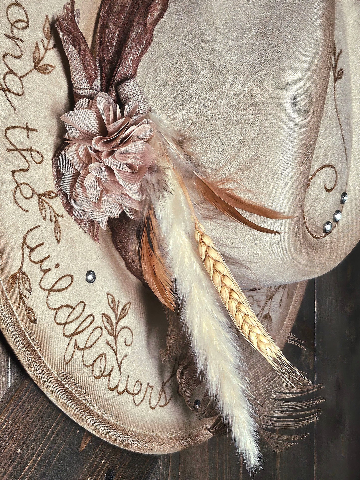 Western Fedora cowboy hat hand burned with rhinestones