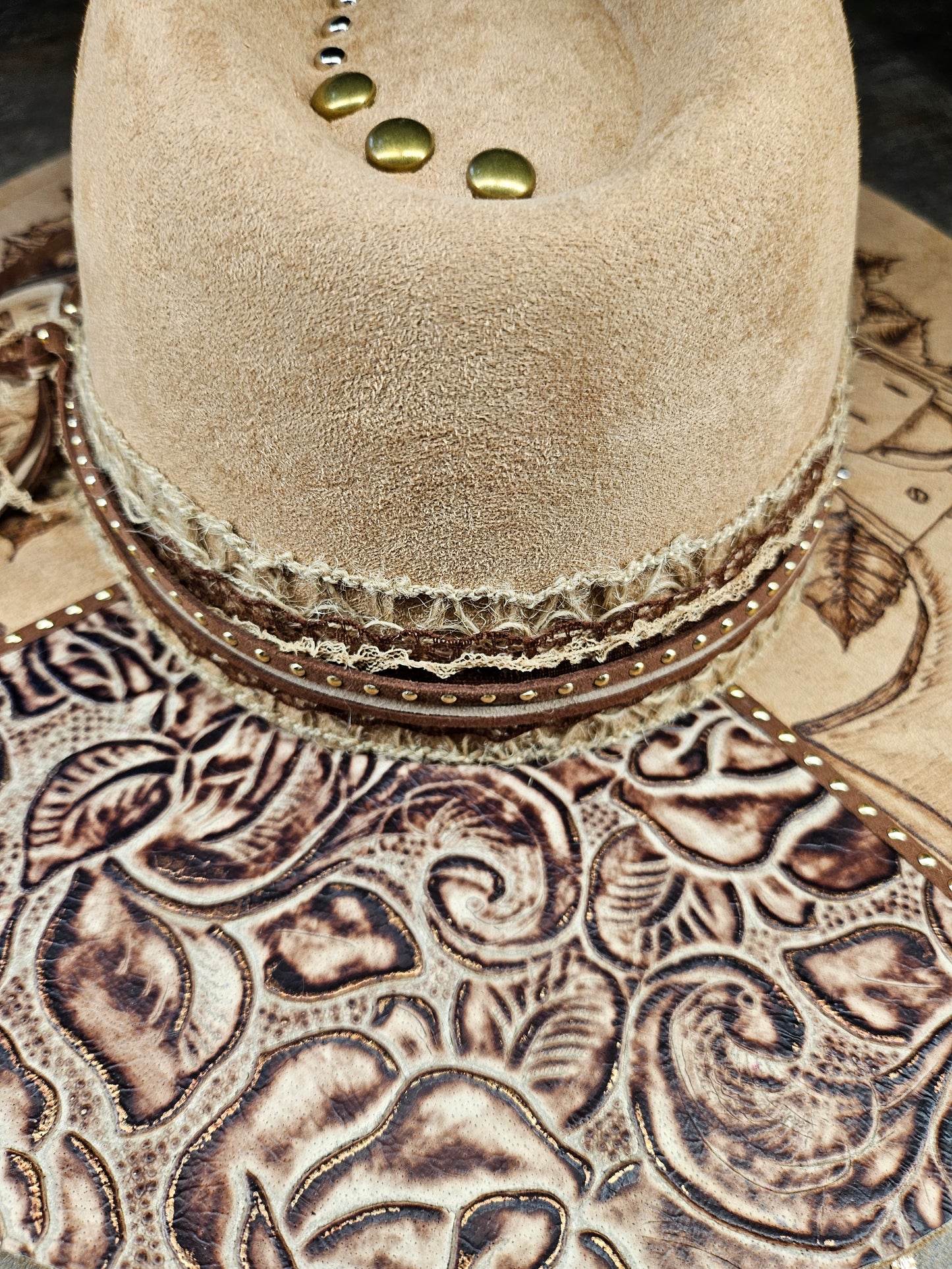 Fedora-Style Cowboy Hat Hand Burned With Guns And Roses