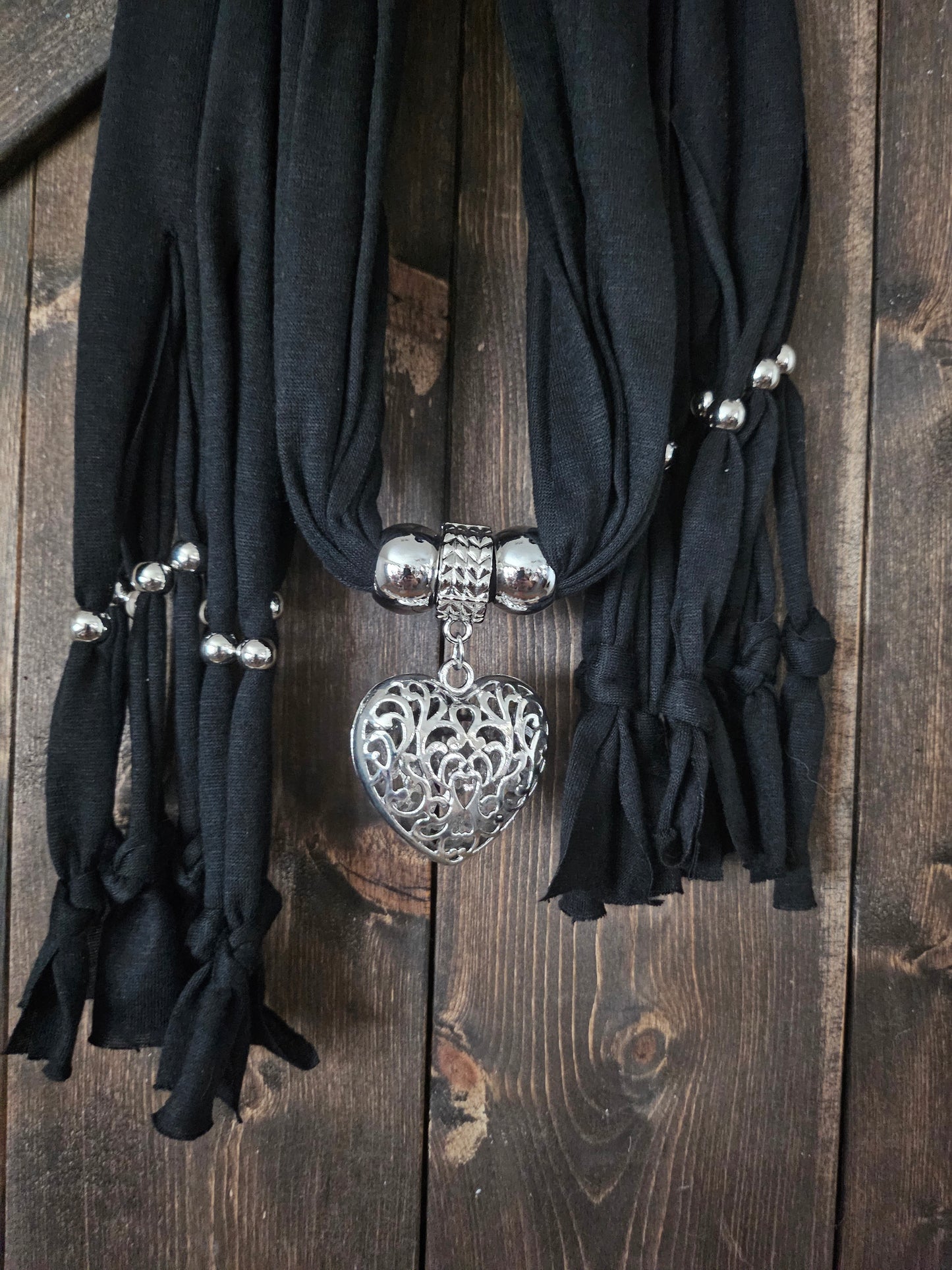 Silver pendant wrap scarf