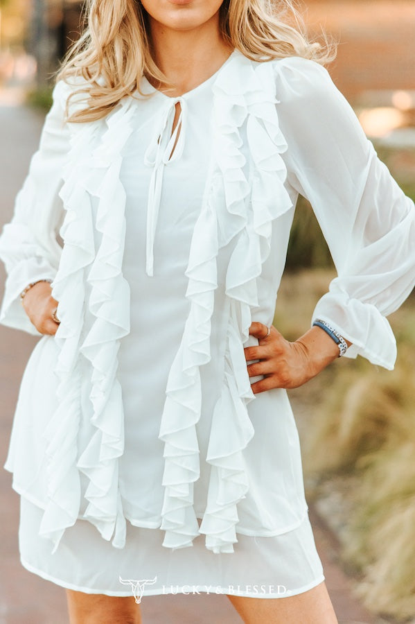 Ivory Dress With Flowy Layered Ruffles