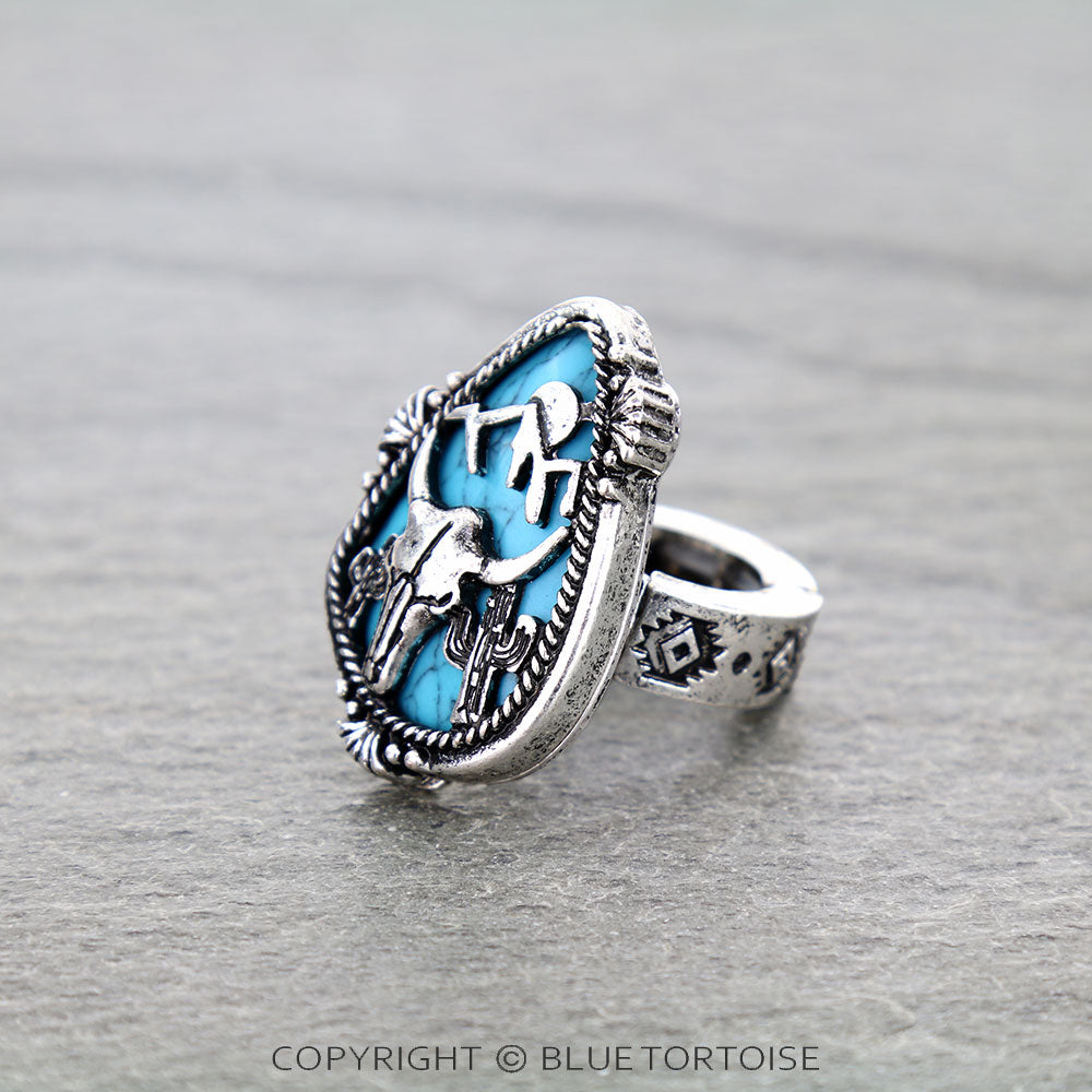Cow Skull western stretch ring.