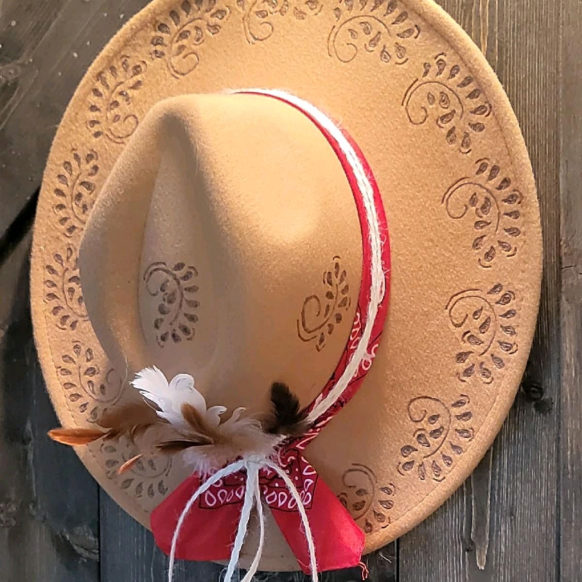 Fedora-Style Cowboy Hat Hand Burned