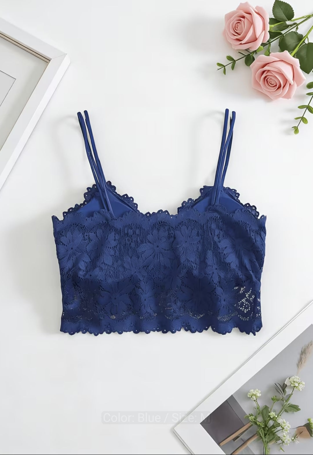 Navy Blue Lace Bralette With Padding