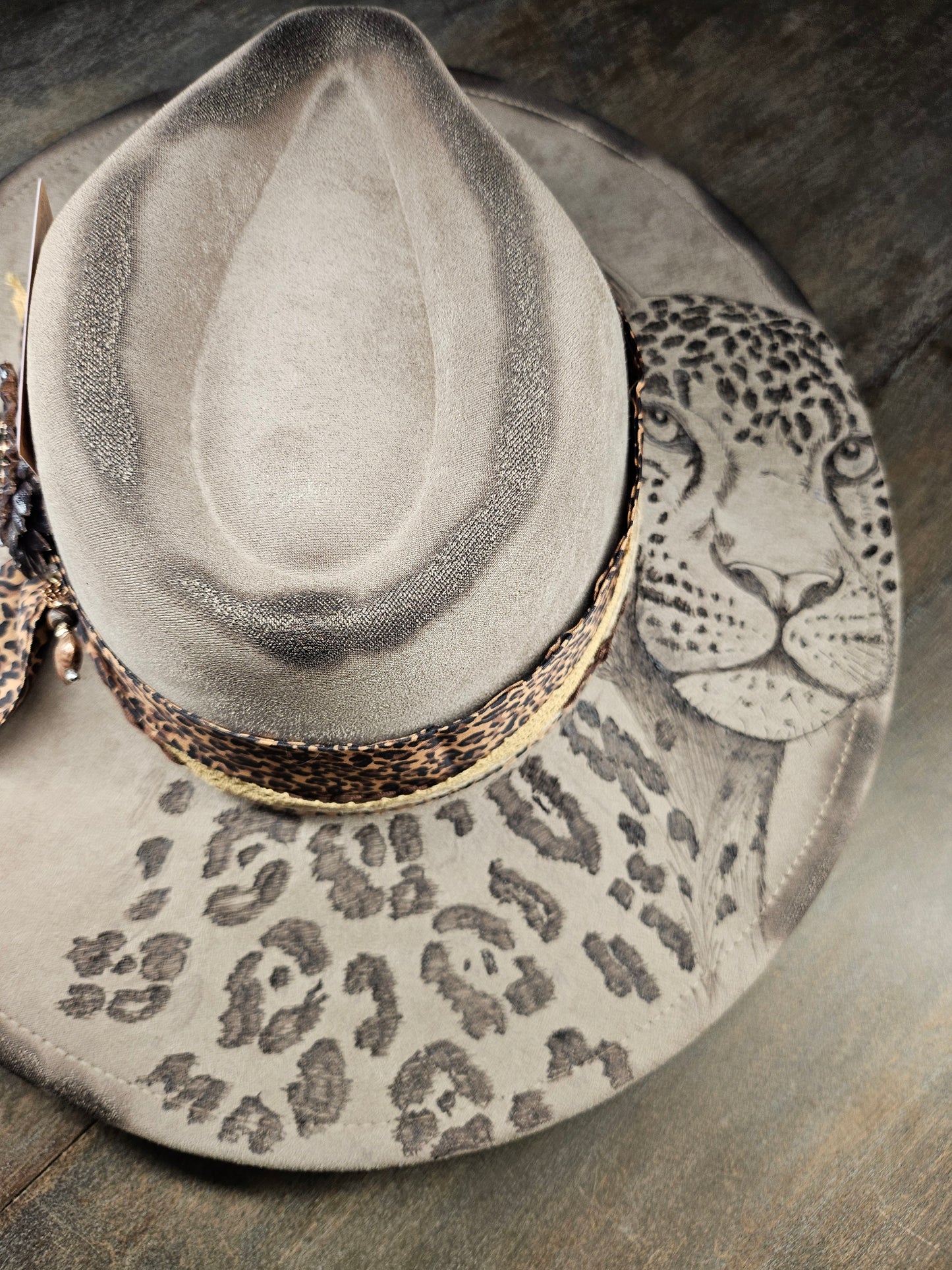 Fedora-Style Cowboy Hat Hand Burned With Leopard