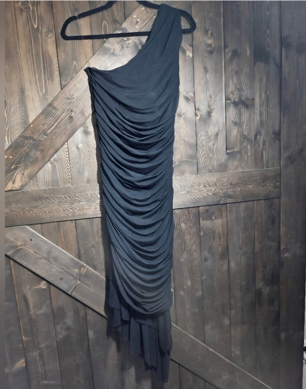 Black Dress With One Shoulder, Wrapped Rouching
