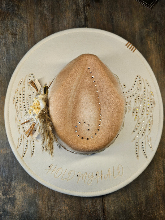 Fedora-Style Cowboy Hat Hand Burned With Wings And Rhinestones