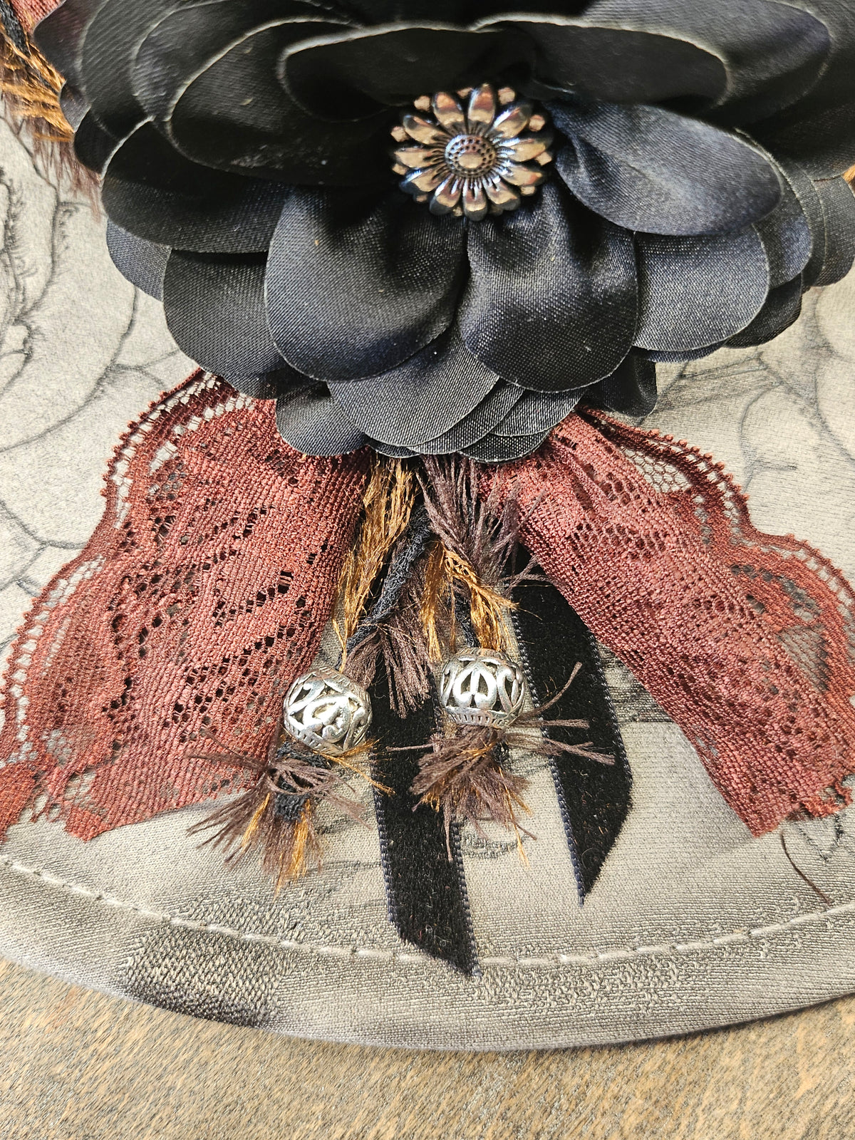 Grey Suede Hand Burned Fedora Style Cowboy Hat With Roses