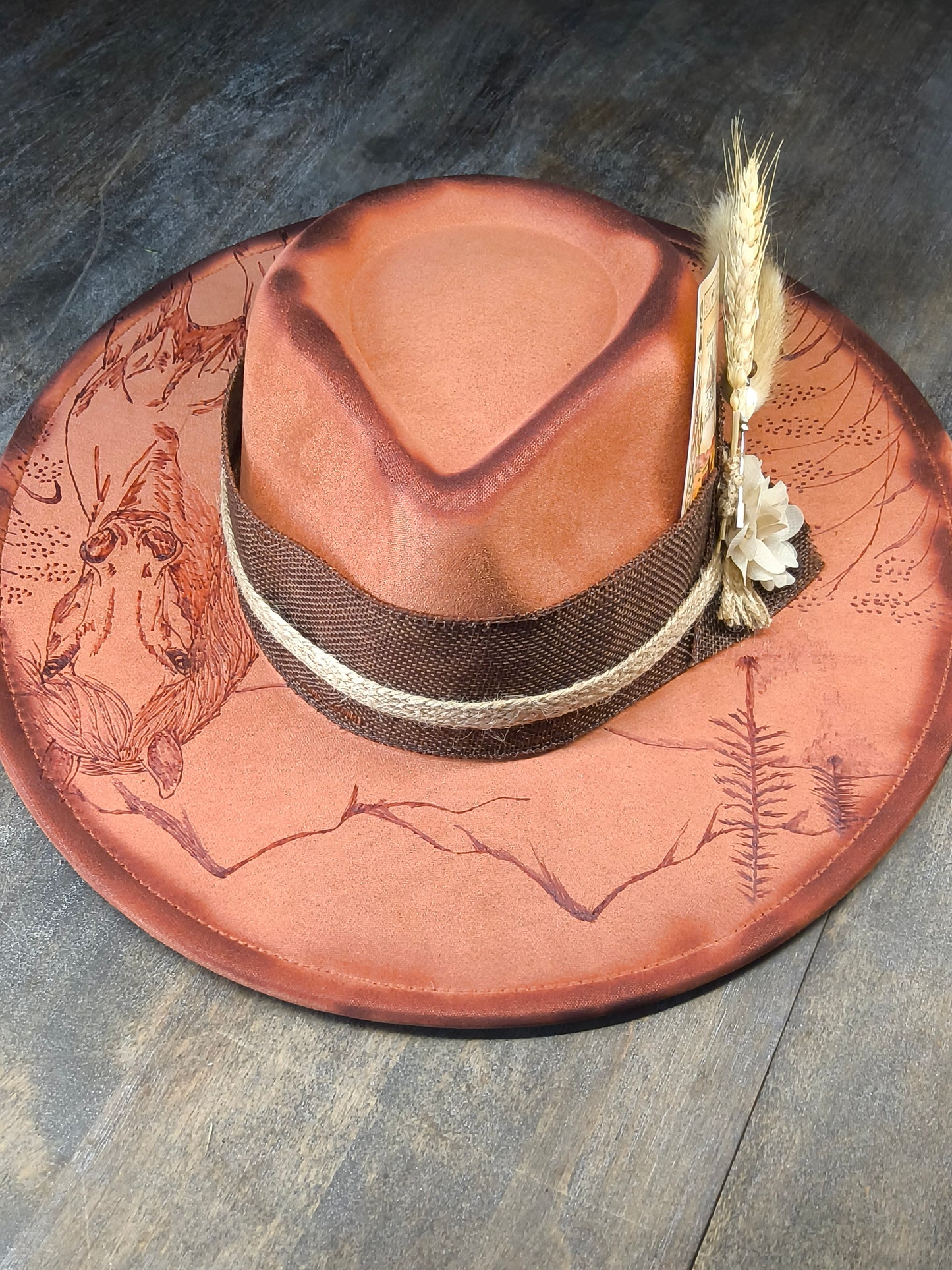 Fedora-Style Cowboy Hat WithHand Burned Horse Scene