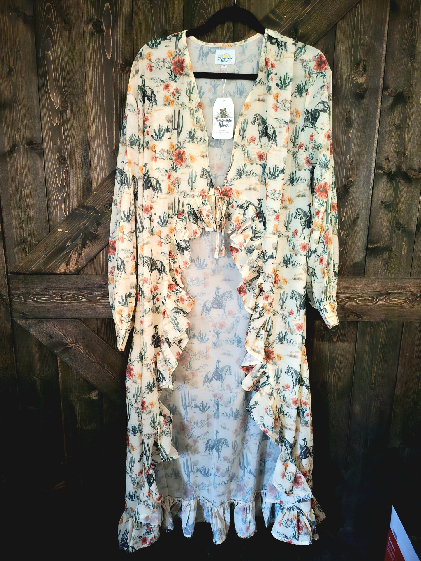 Floral Cowboy Ruffle Kimono Duster