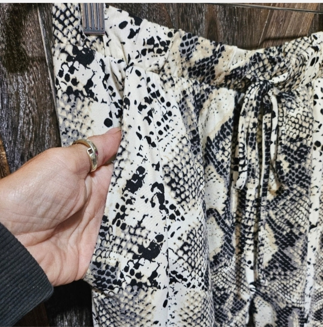 Ivory Snake Print Joggers With Pockets